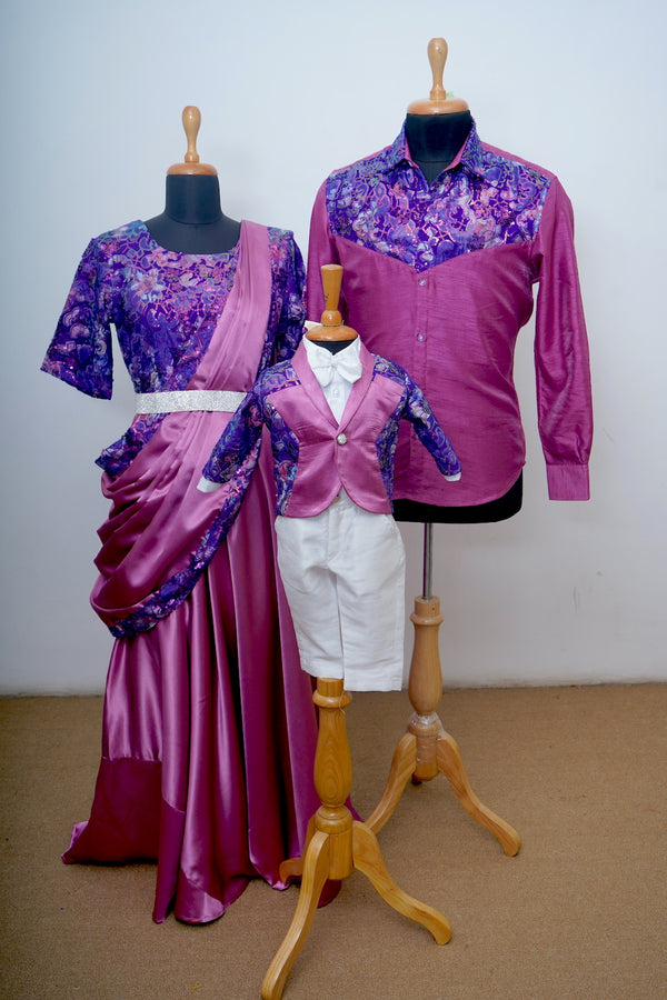 Embroidered Purple and Fuchsia Family Clothing