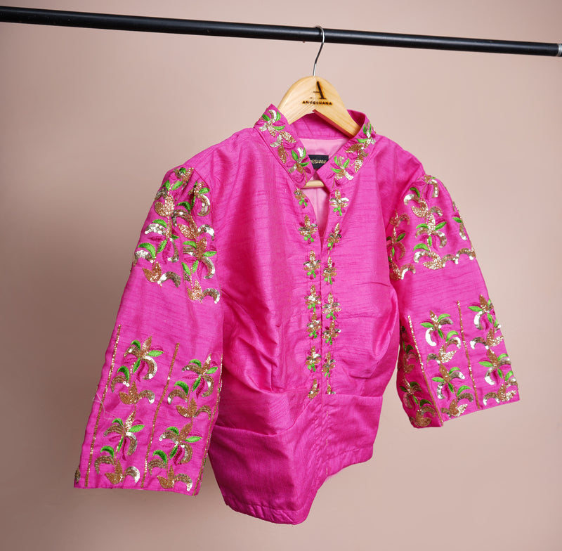 Pink Rawsilk Womens Blouse with Special Embroidery Work