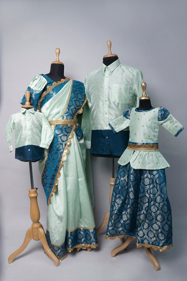 Green with Peacock Blue  Family Combo Matching Set