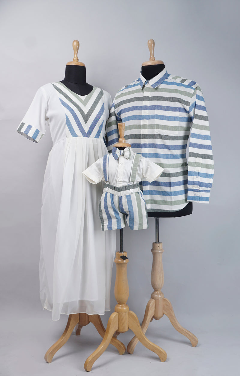 Multicolour Stripe Causal Family Combo Matching Set