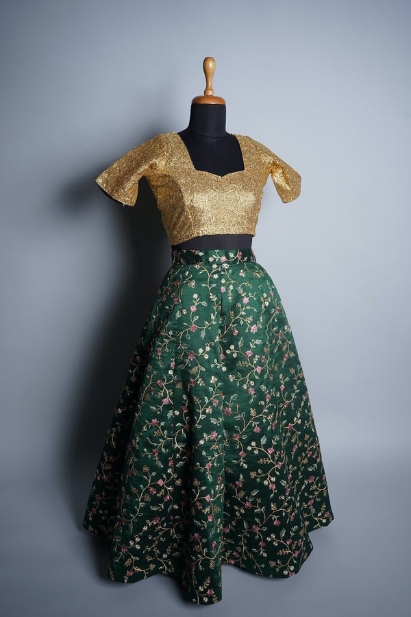 Gold Sequin and Green Embroidery Fabric in Womens Reception Dress