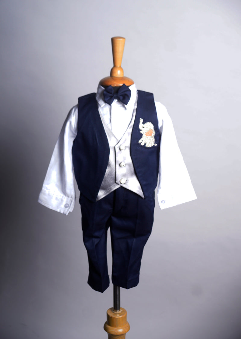Blue Suiting Fabric with Speacial Embroidery work in Boy Kid Suit