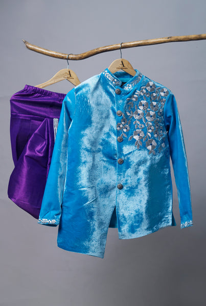 Light blue with Yoke Embroidered Boy's Birthday Suits