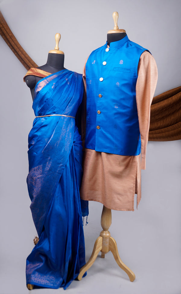 Soft Silk and Tissue Fabric and Rawsilk Traditional Couple Clothing
