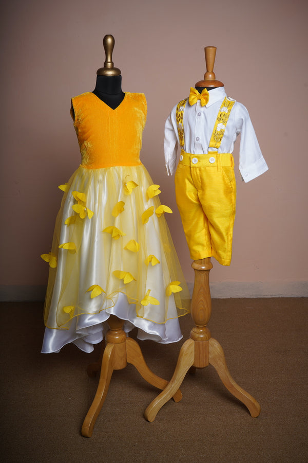 Yellow Velvet and Rawsilk with Special Embroidery work in Sibblings Combo