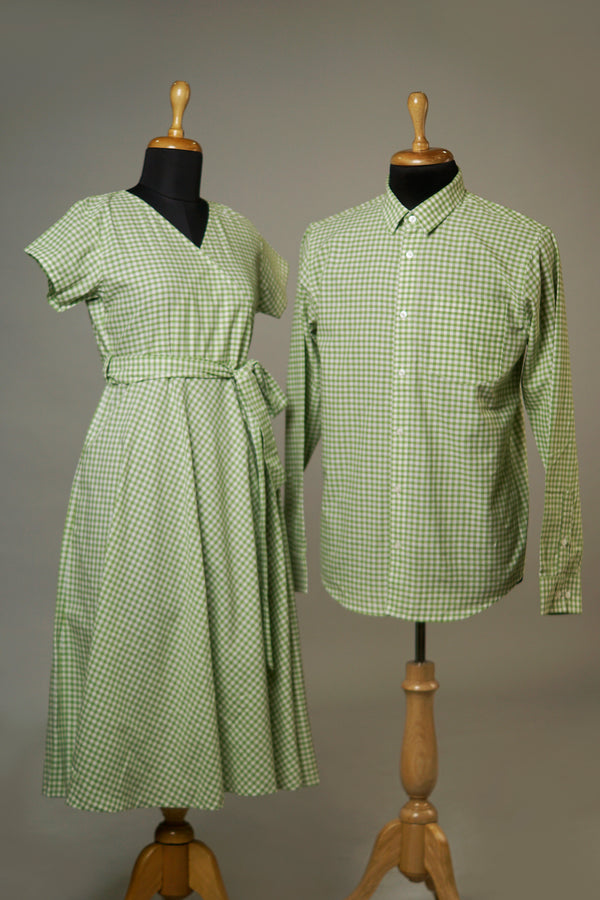 Green Small Checked Couple Combo Matching Set