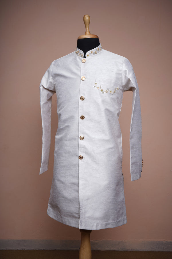 White Rawsilk with Special Buttas Work in Mens Suits
