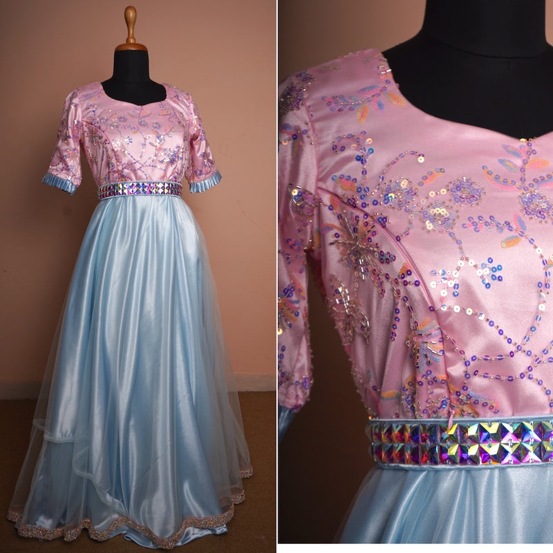 Pastel Pink and Blue Elegant Dress