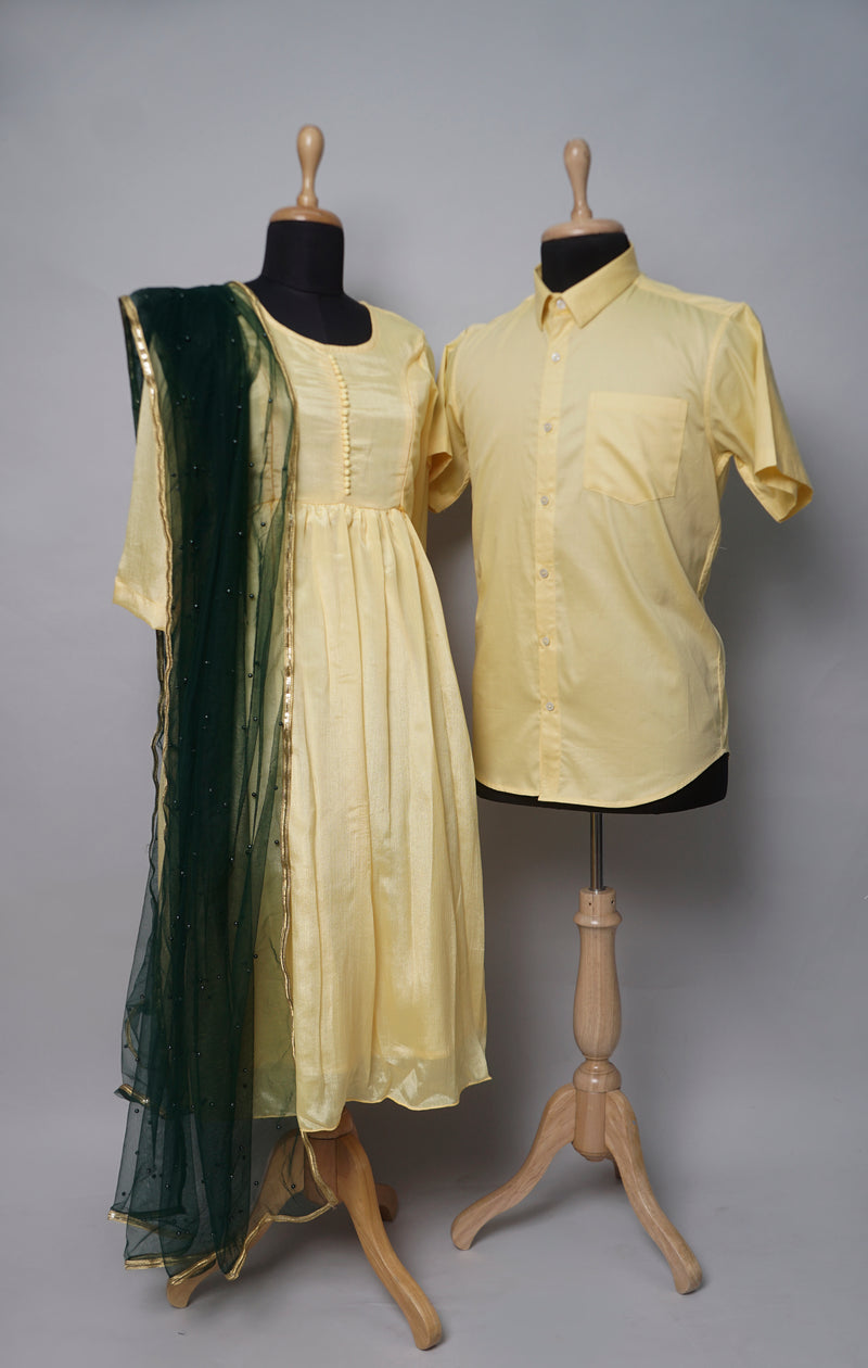 Yellow Krishnan  Embroidered Couple Combo Matching Set