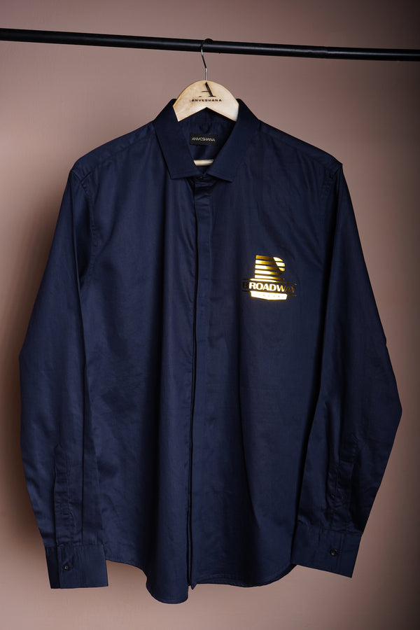 Dark Navy Blue Mens Shirt with Special Logo Vinayl Work
