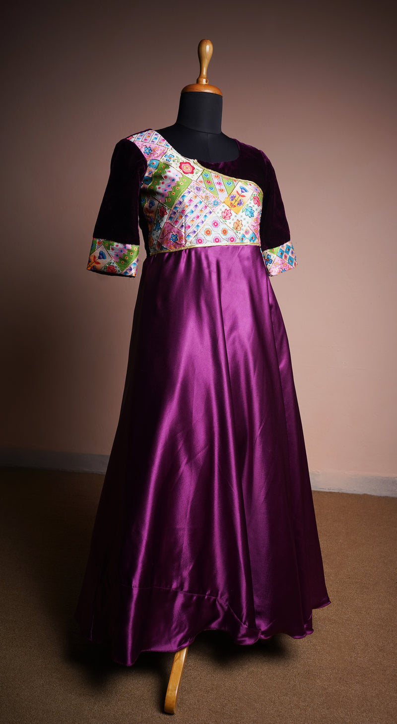 Purple Velvet and Embroidered Grand Fabric and Satin Womens Wear