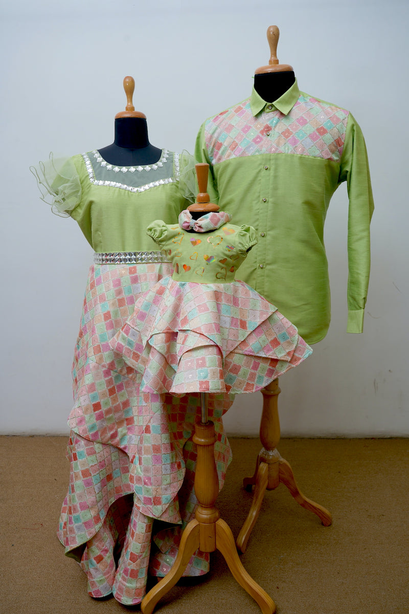 Embroidered Multi colour with Green Indo western Family Clothing