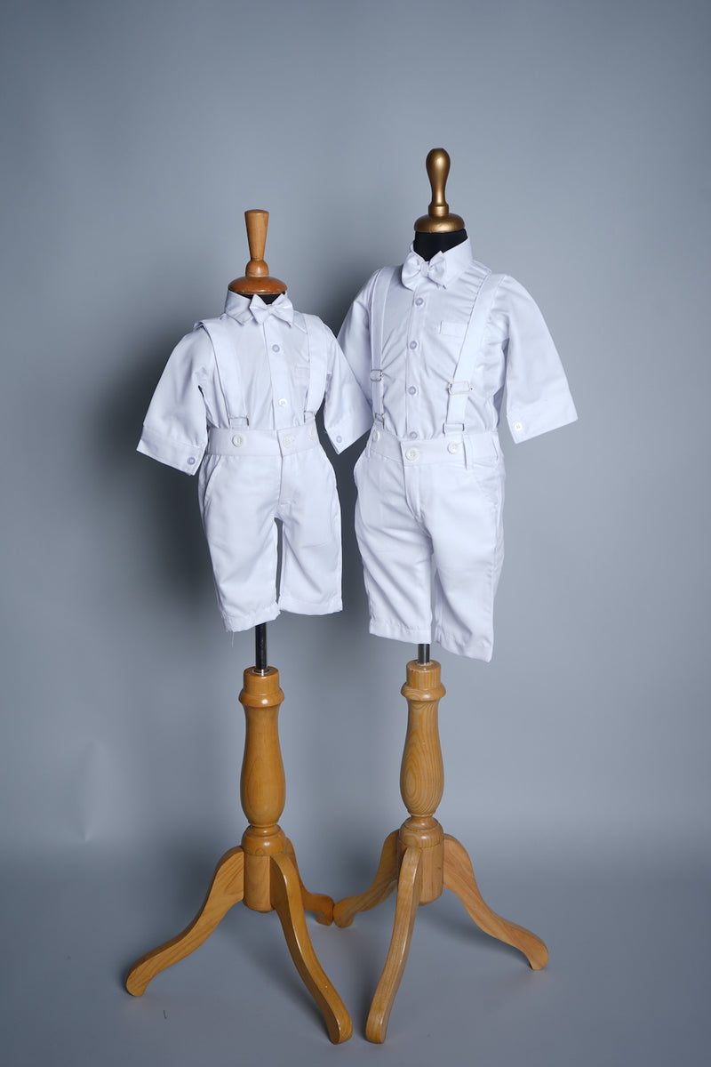 White Suiting Fabric Suspender Kids Siblings combo