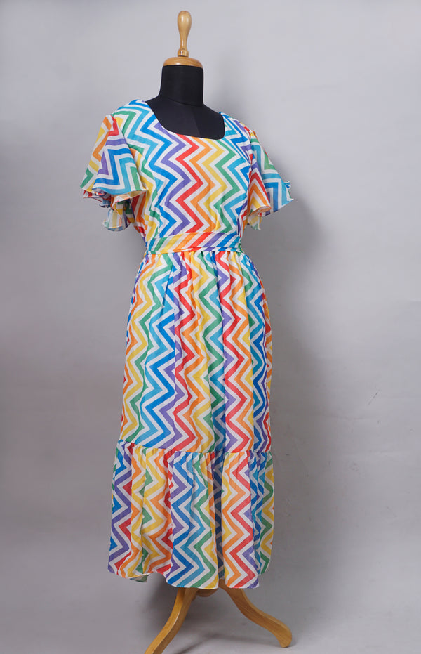 Multicolor Striped Printed Georgette Women Dress