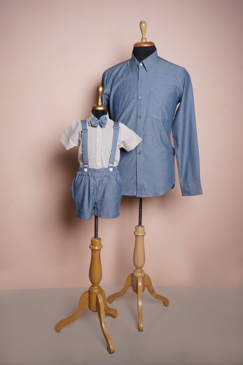 Ligh Blue and Peach Colour Cotton Dad and Son Combo Set