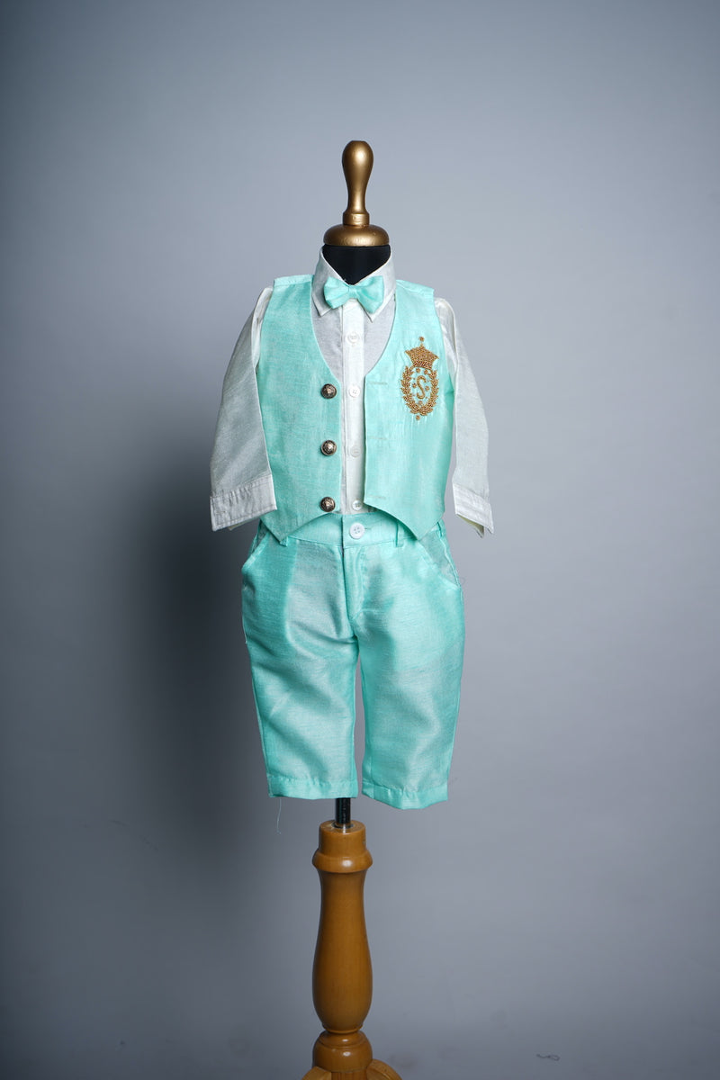 Aqua Green Rawsilk Boy Kid Dress