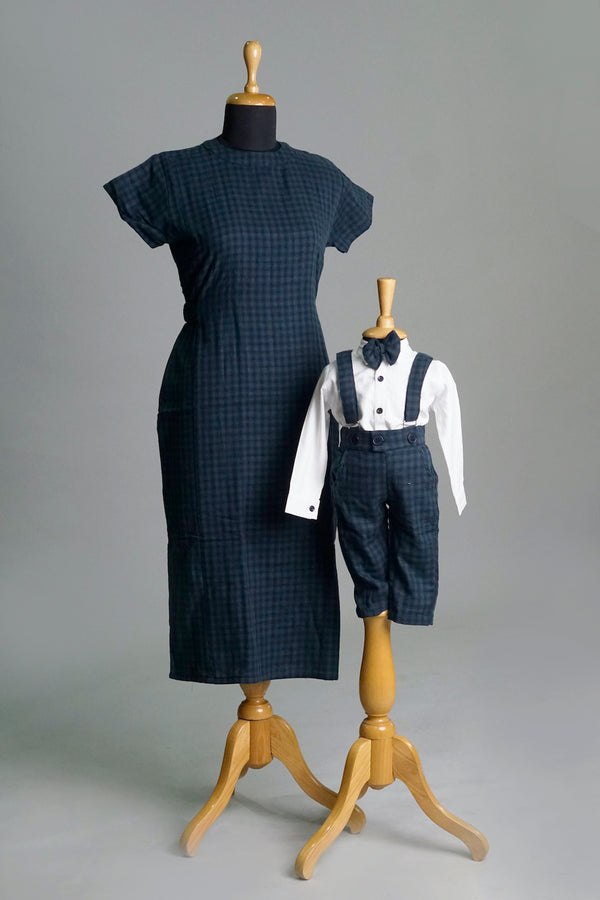 Blue Checked Mom & Son Combo Matching Set