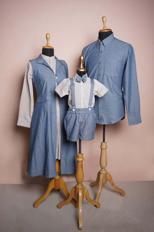 Light Blue and Peach Colour Cotton Family Clothing