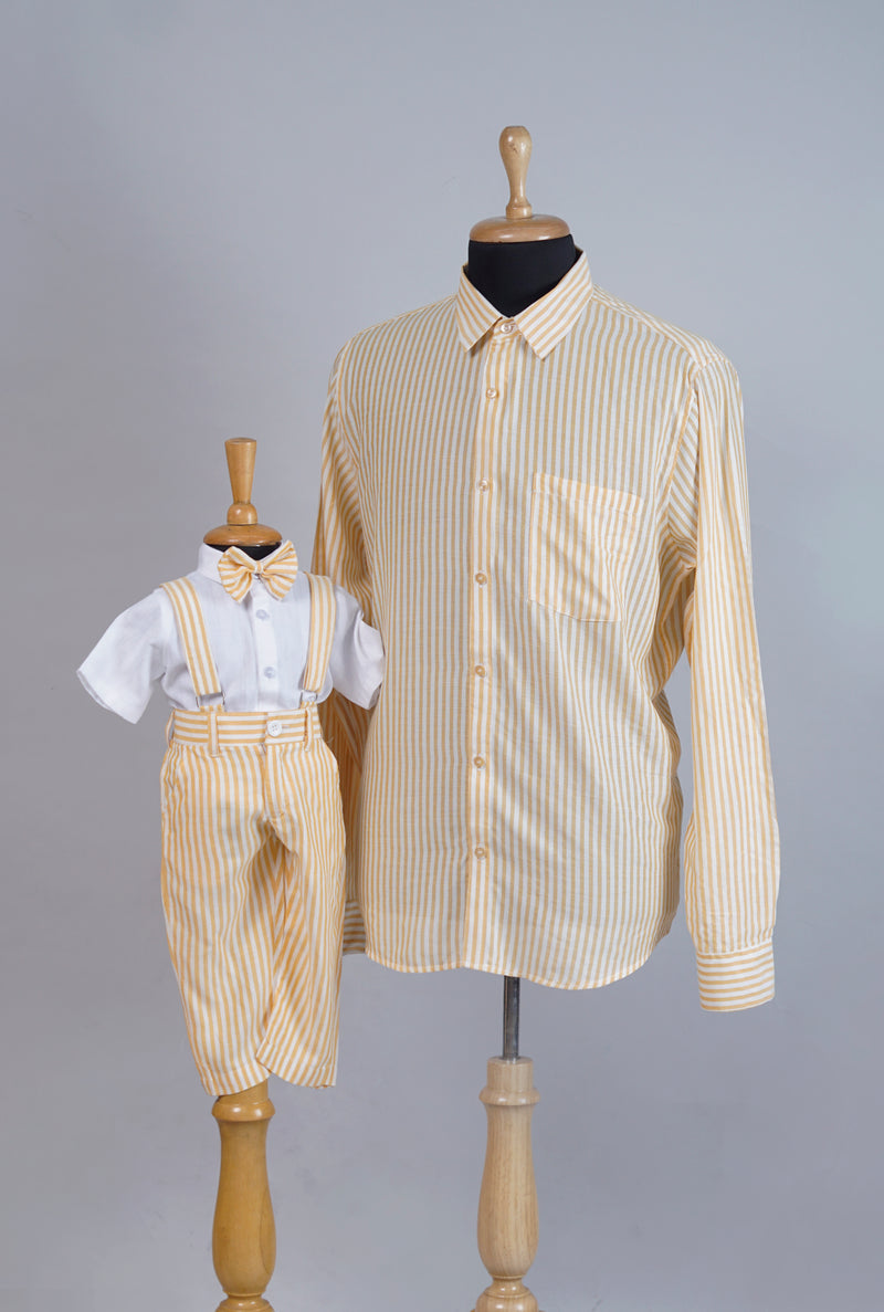 Yellow Striped Cotton Casual Family Combo Matching Set