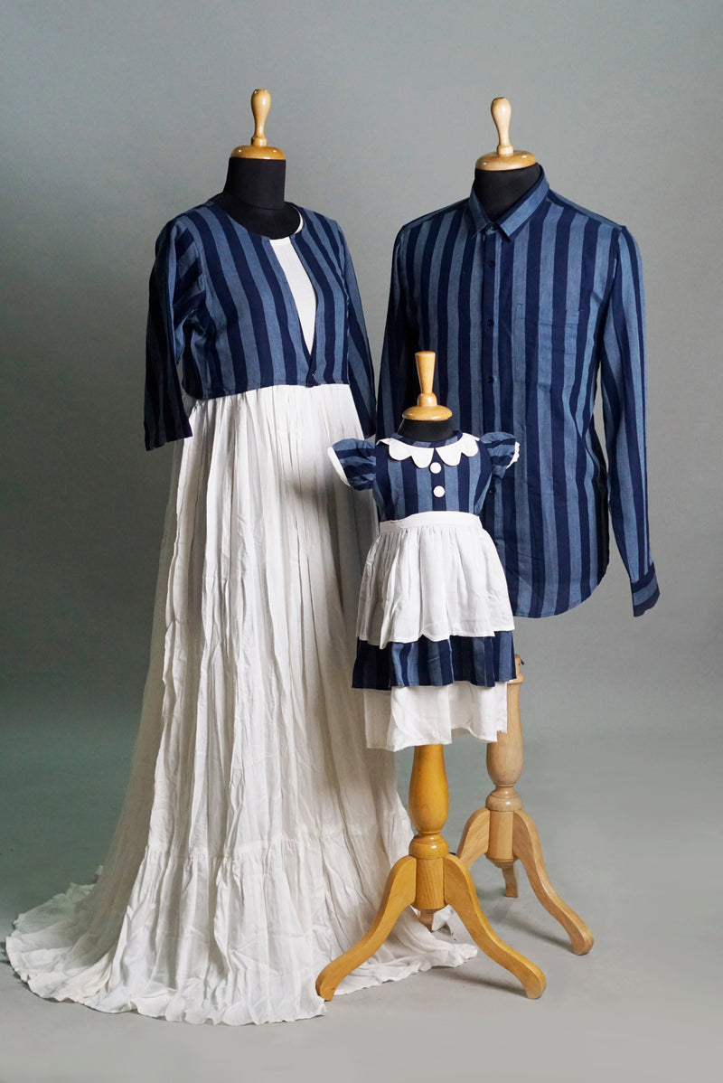 Blue Stripe Family Combo Matching Set