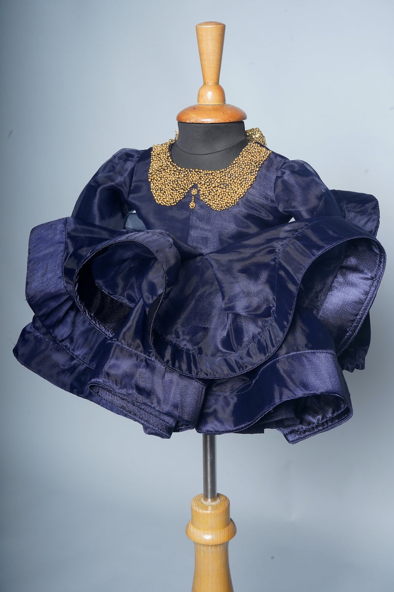 Navy Blue Organza with Speacial Embroidery work in Girl kid Birthday Dress