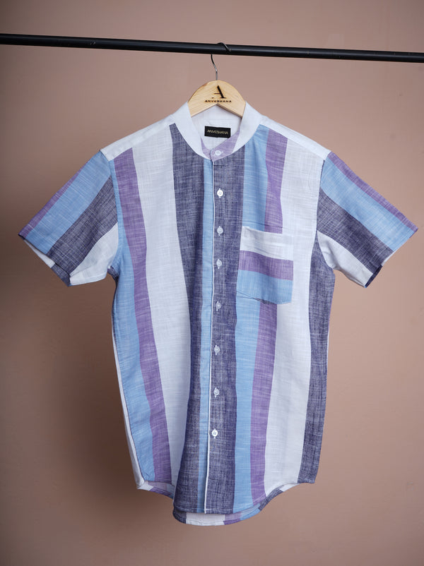 Light Blue and Violet Stripes Cotton Mens Shirt