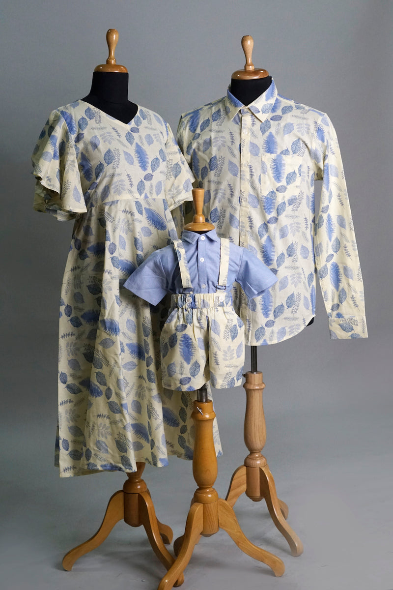 Sky Blue & Yellow Printed Family Combo Matching Set