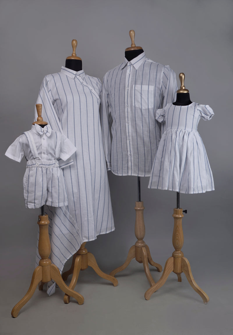 Blue with White Stripe  Family Combo Matching Set