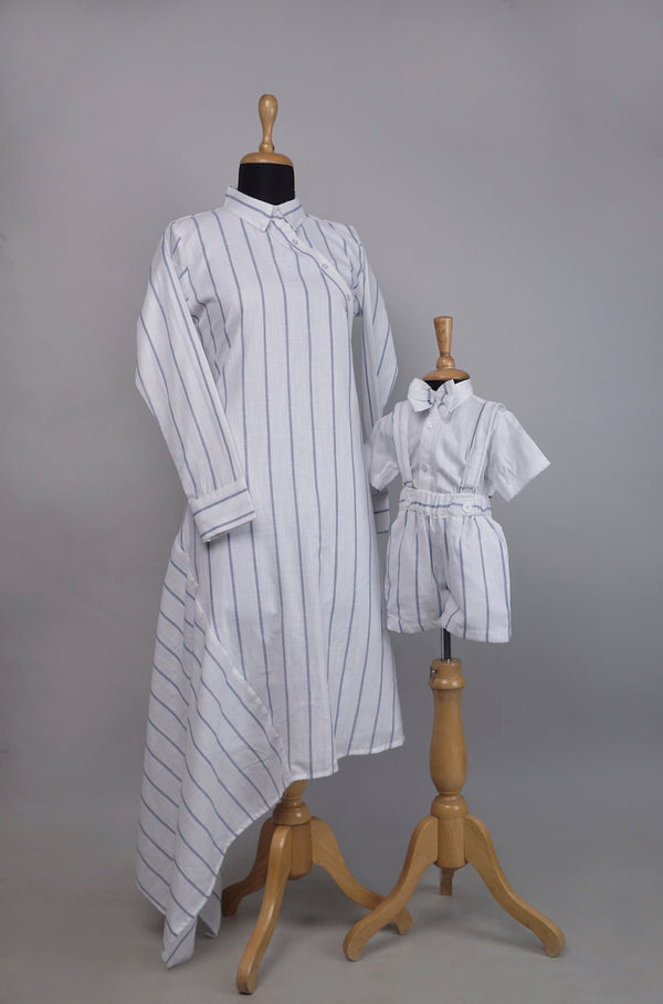 Blue with White Stripe  Mom and Son Combo Matching Set