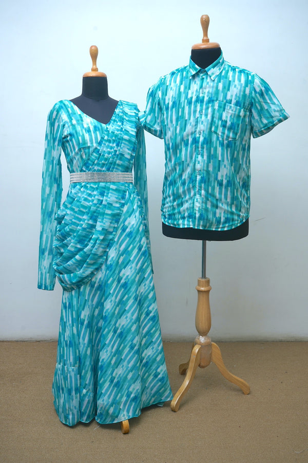 Teal Tile Georgette Couple Clothing