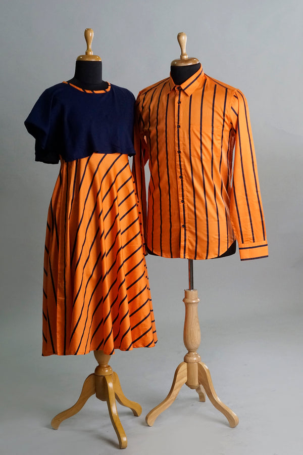 Orange Striped Couple Combo Matching Set