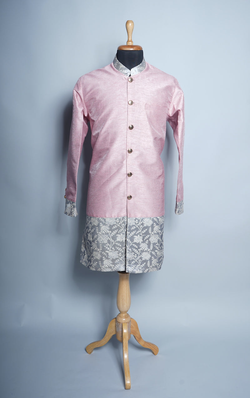 Pink Rawsilk and Grey Jaquard  Mens Suits