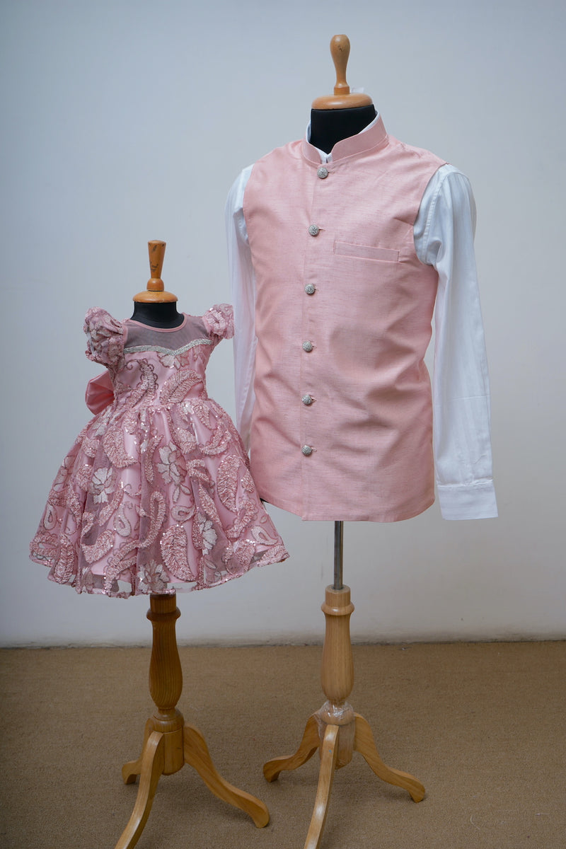 Grand Peach Embroidered dad and daughter clothing