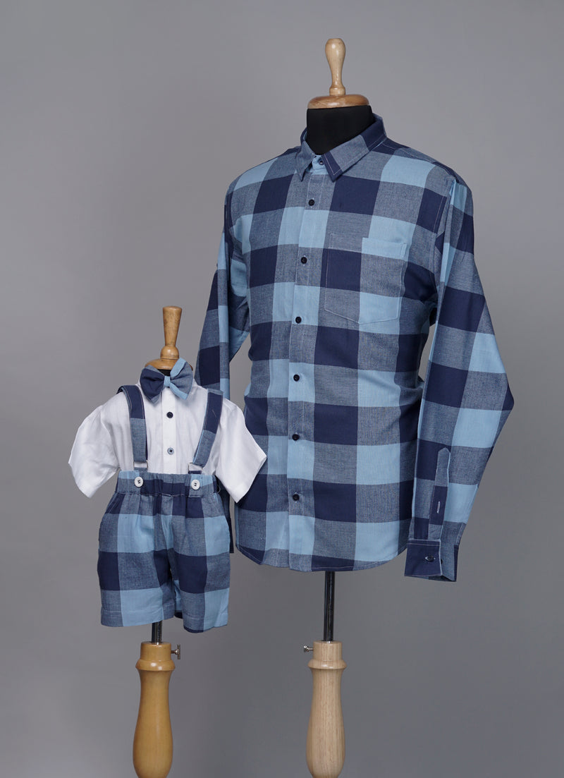 Blue Checked Dad and Son Combo Matching Set