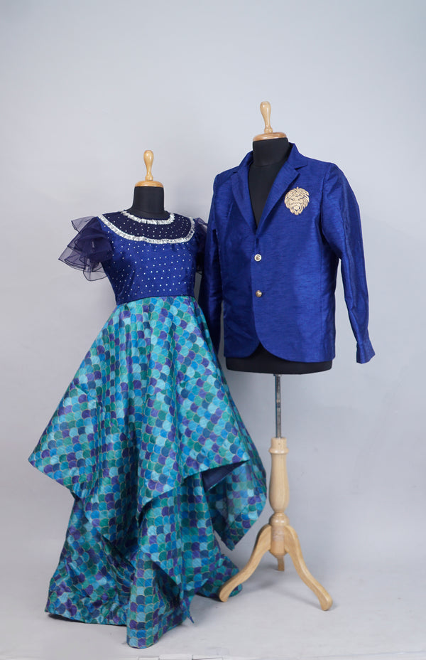Blue with Peacock Blue Grand Couple Combo Matching Set
