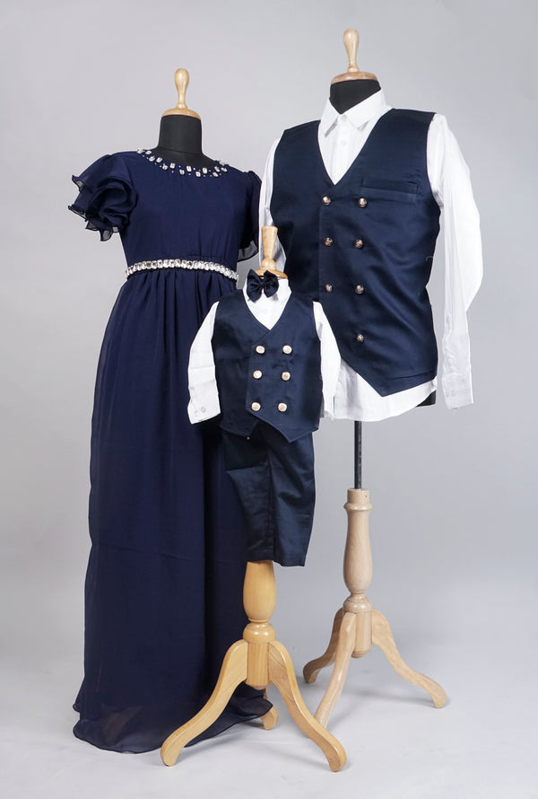 Navy Blue With White Formal Family Combo Matching Set