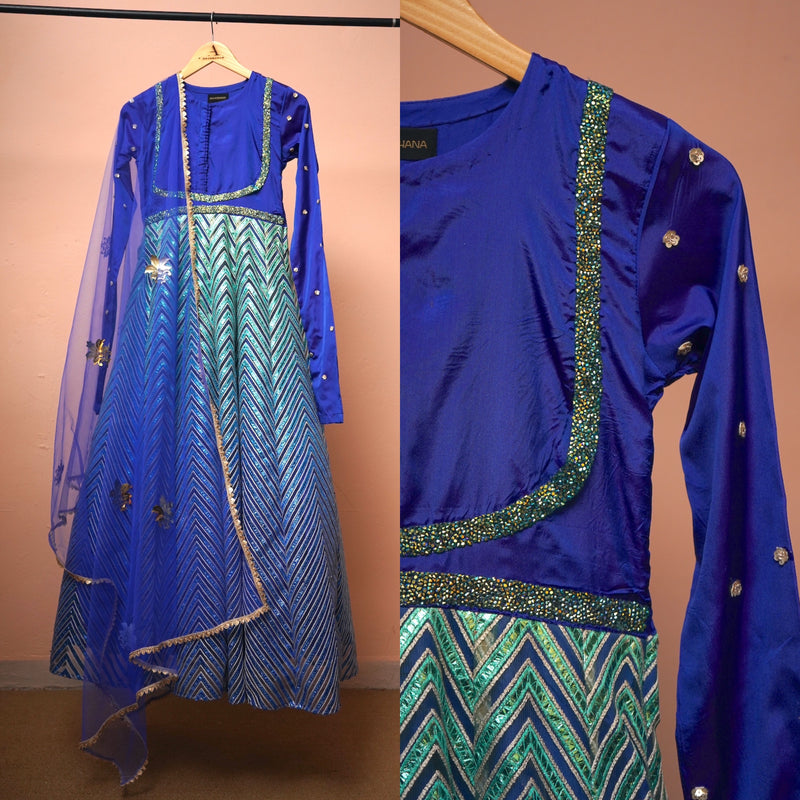 Peacock Shaded Foil Worked Rich Indowestern suit