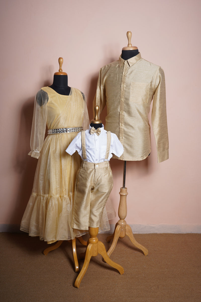 Gold Rawsilk and Palin Net With Stone Belt in Family Clothing