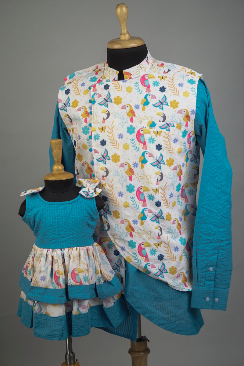 Blue Toucan Butterfly Dad & Daughter Combo Matching Set