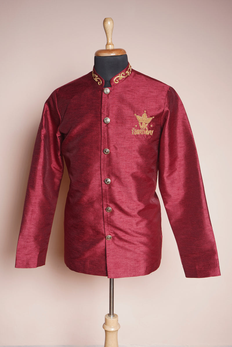 Maroon Rawsilk with Speacial Embroidery work in Mens Suit