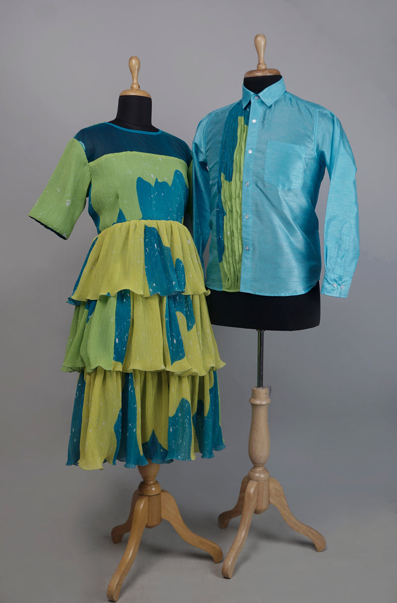 Peacock Theme Georgette Couple Combo Matching Set