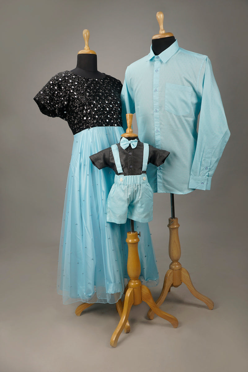 Light Blue & Black Family Combo Matching Set