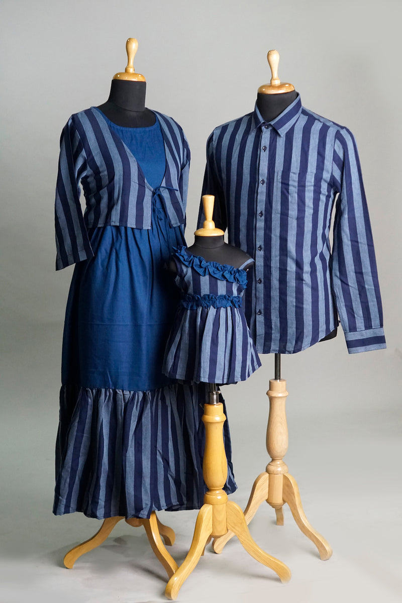 Dark Blue Striped Family  Combo Matching Set