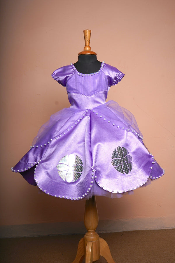 Lavender Satin Foil Worked Party Wear