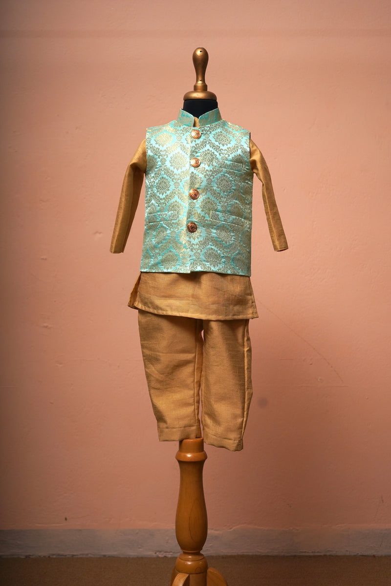 Aqua Green Brocade Kid Dress