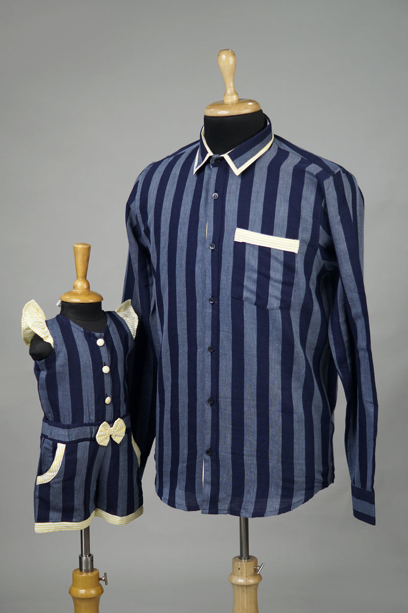 Blue Striped Yellow Dad & Son Combo Matching Set
