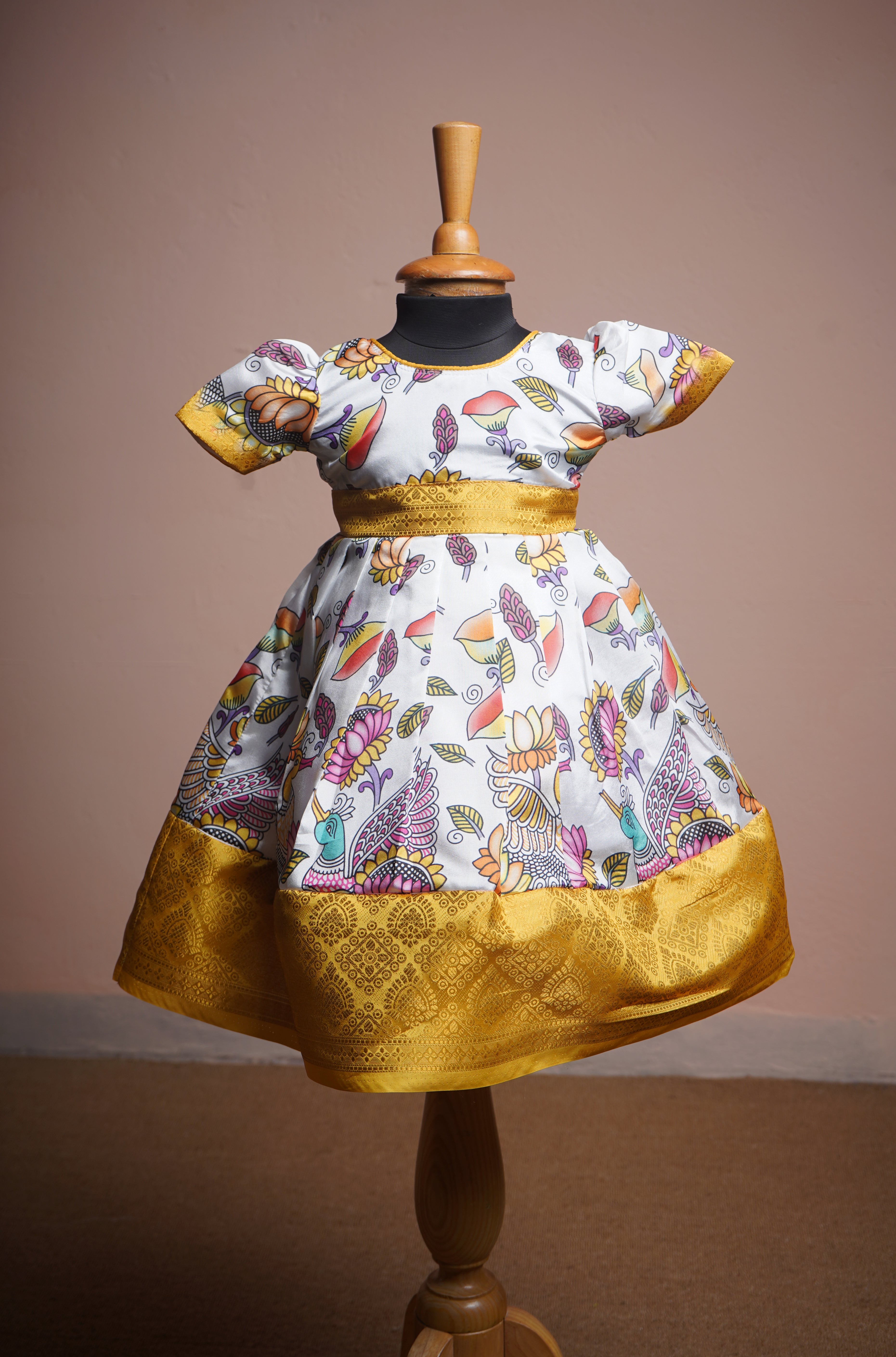 white christmas dresses Polycolour Kalamkari Print Cotton Dress