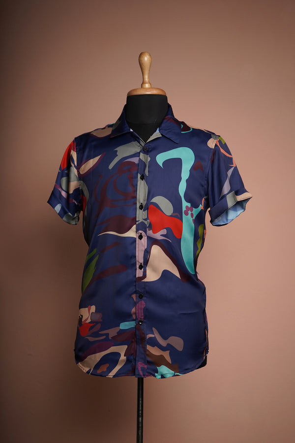 Multi Colour Printed Satin Mens Vacation Shirt