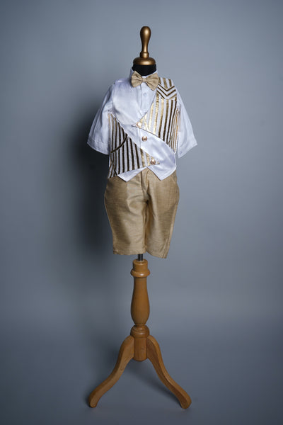 White Satin and Gold Striped Kali in Boy kid Birthday Dress