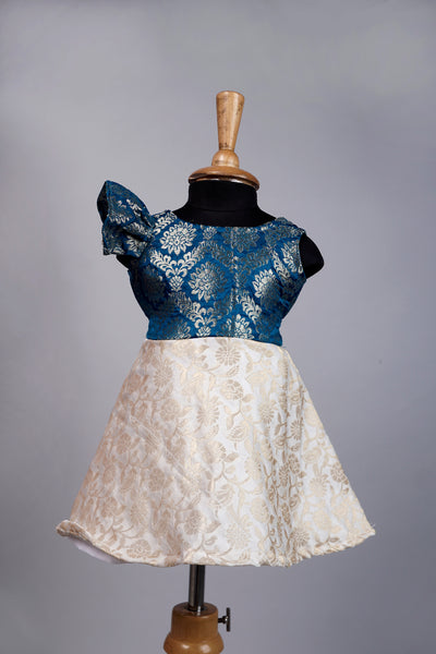 Peacock Blue with Half White Kid Frock